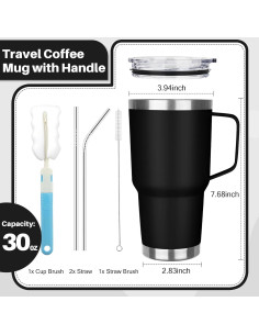 Vaso Térmico de Acero Inoxidable 30 oz GUDEMAO Negro con Asa 2