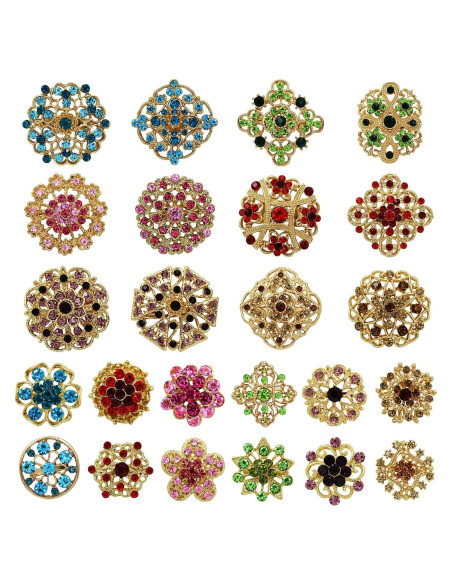 Lote 24 Broches de Cristal Multicolor Mutian 3-3.5cm