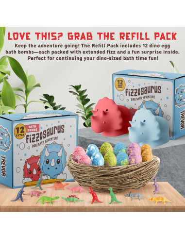 Bombas de baño orgánicas Quack Quack Moo con juguetes dinosaurios - 12 unidades