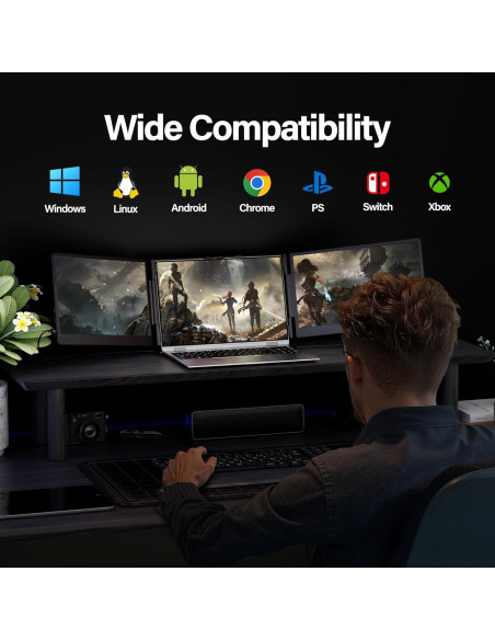 Extensor de Pantalla para Laptop Setclod 14" 1080P FHD Triple Monitor