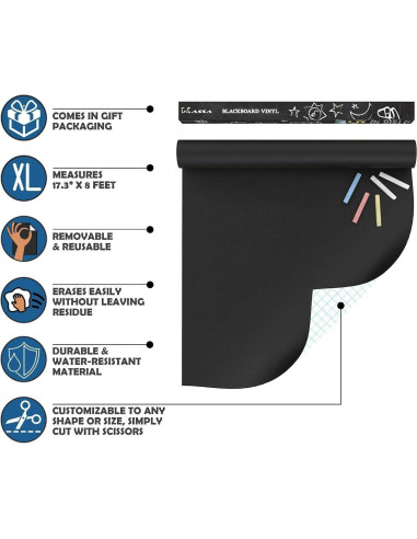 Papel Tapiz de Pizarra Kassa 0.43m x 2.44m con Marcadores