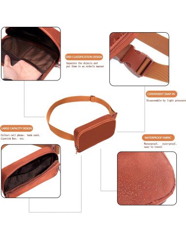 Bolso de Cinturón Fanny Pack Unisex Tlmody-1 Café 20x5x13cm