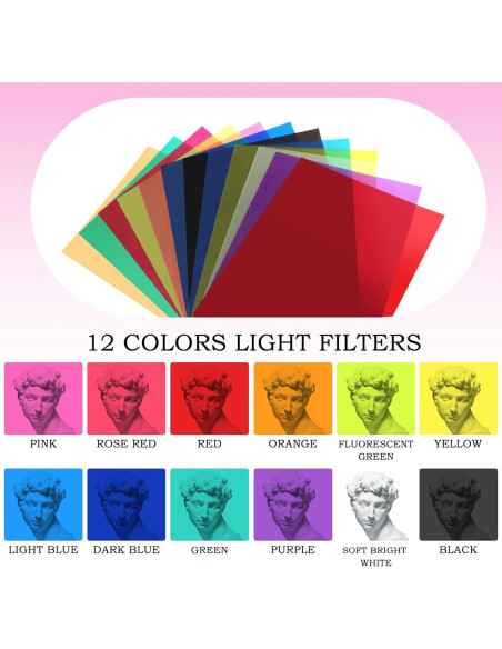 12 Filtros de Gel de Luz Transparente LOVE-FEEL 40x50 cm