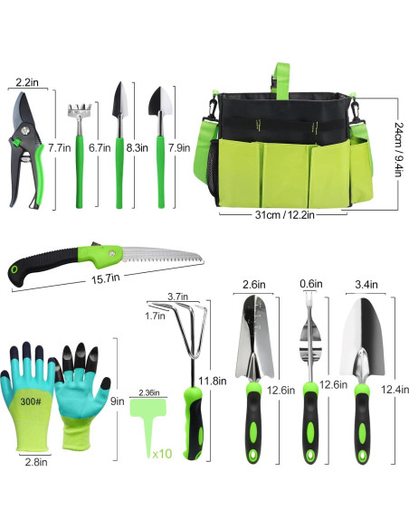 Juego de Herramientas de Jardín YZNlife 11 Piezas con Bolsa