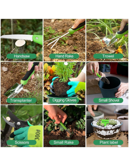 Juego de Herramientas de Jardín YZNlife 11 Piezas con Bolsa