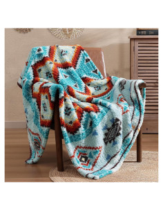 Manta Boho Sherpa CASAAGUSTO Aqua 127x152 cm Ultra Suave