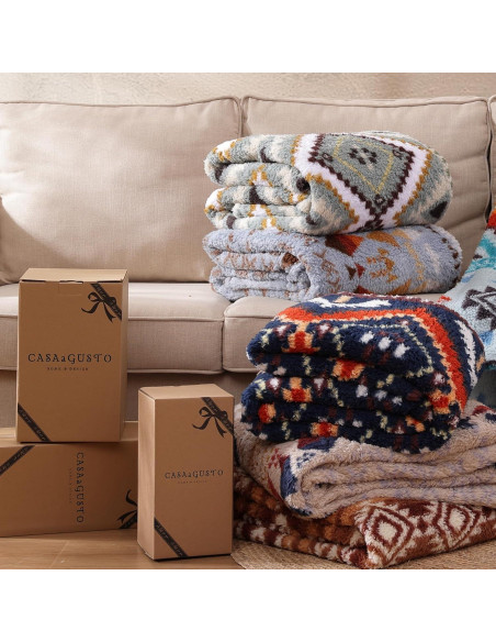 Manta Boho Sherpa CASAAGUSTO Aqua 127x152 cm Ultra Suave