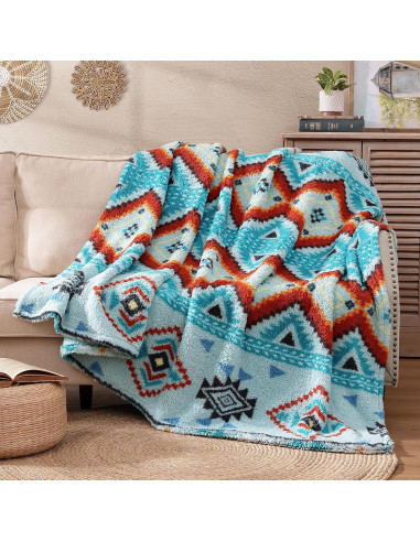 Manta Boho Sherpa CASAAGUSTO Aqua 127x152 cm Ultra Suave