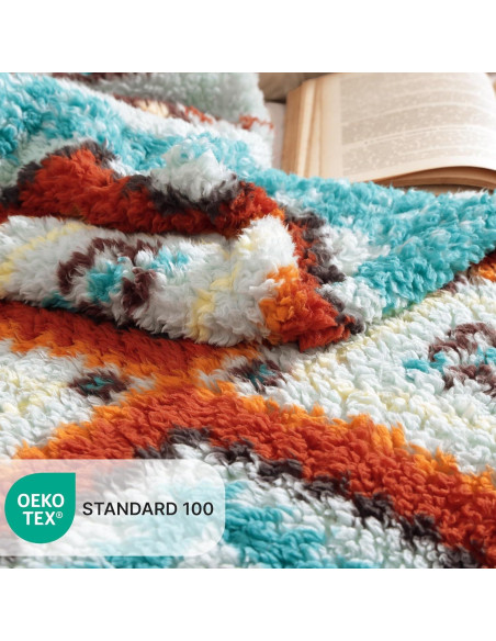 Manta Boho Sherpa CASAAGUSTO Aqua 127x152 cm Ultra Suave