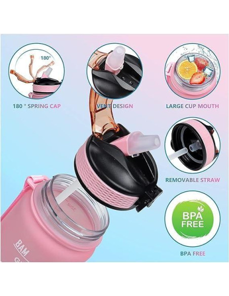 Botella de Agua 32 Oz Yipaidel con Citas Motivacionales y Popote