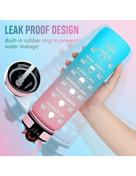 Botella de Agua 32 Oz Yipaidel con Citas Motivacionales y Popote