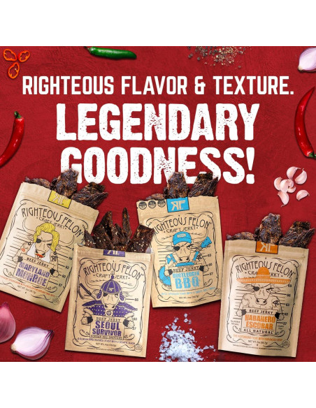 Paquete de Beef Jerky Picante Righteous Felon - 4 Sabores