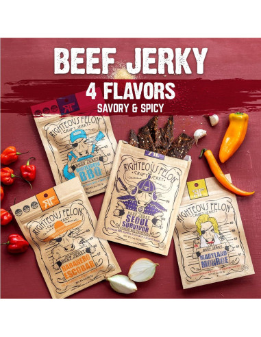 Paquete de Beef Jerky Picante Righteous Felon - 4 Sabores