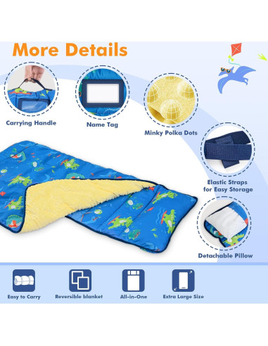 Colchoneta para Siesta Yierchoo con Almohada y Manta Dinosaurio