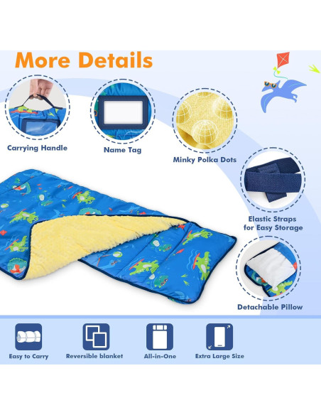Colchoneta para Siesta Yierchoo con Almohada y Manta Dinosaurio