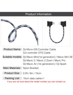 Cable Micro USB a iOS 15cm para Controlador DJI Mavic Mini 2