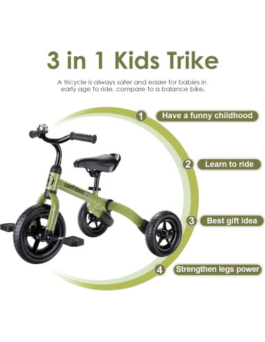 Triciclo 3 en 1 YGJT Verde Militar para Niños 2-5 Años