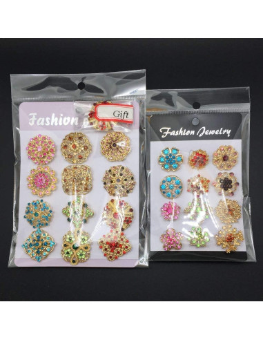 Lote 24 Broches de Cristal Multicolor Mutian 3-3.5cm