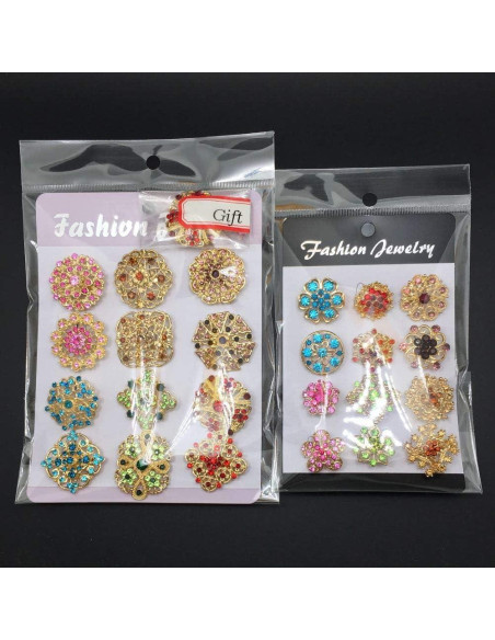 Lote 24 Broches de Cristal Multicolor Mutian 3-3.5cm