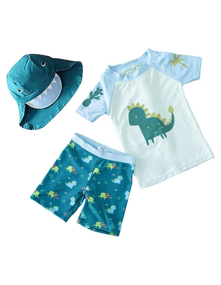 Conjunto de Traje de Baño 3 Piezas Niños Tiburón UPF 50+