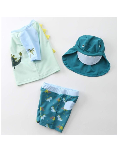 Conjunto de Traje de Baño 3 Piezas Niños Tiburón UPF 50+