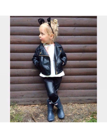 Chaqueta de Cuero Sintético para Niñas 1-5 Años - Negra