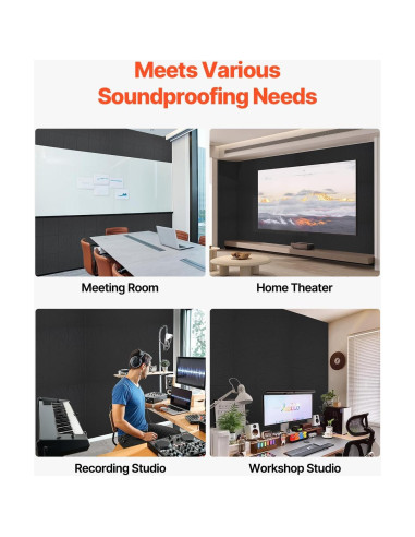 Paneles Acústicos VEVOR 18 Piezas 30x30cm Negro Aislantes