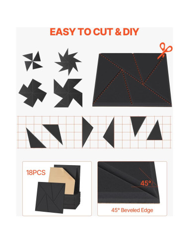 Paneles Acústicos VEVOR 18 Piezas 30x30cm Negro Aislantes