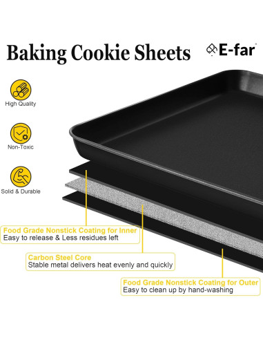 Juego de bandejas para hornear E-far 3 piezas acero al carbono