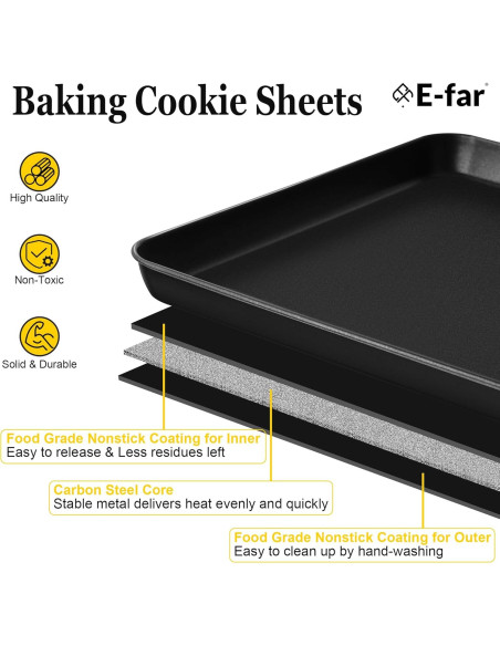Juego de bandejas para hornear E-far 3 piezas acero al carbono