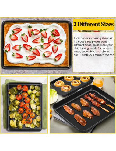 Juego de bandejas para hornear E-far 3 piezas acero al carbono