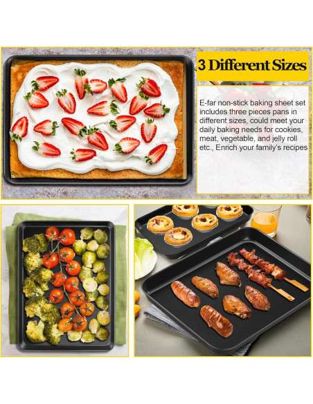 Juego de bandejas para hornear E-far 3 piezas acero al carbono