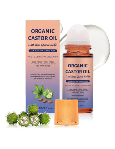 Aceite de Ricino Orgánico Roll-On 50 ml con Rodillo Cuarzo Rosa