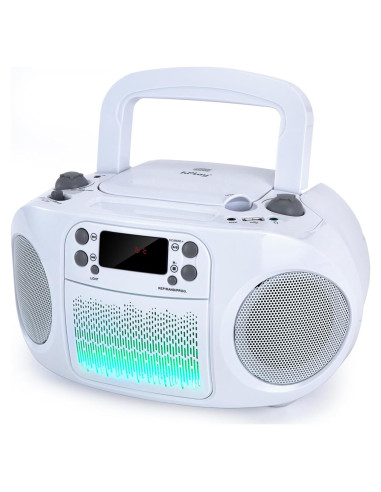Boombox hPlay GC09 para Niños - Reproductor CD, Bluetooth, USB, Radio - Blanco