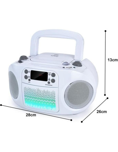 Boombox hPlay GC09 para Niños - Reproductor CD, Bluetooth, USB, Radio - Blanco