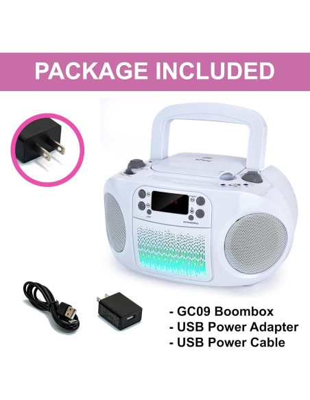 Boombox hPlay GC09 para Niños - Reproductor CD, Bluetooth, USB, Radio - Blanco