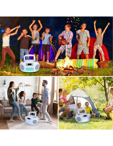 Boombox hPlay GC09 para Niños - Reproductor CD, Bluetooth, USB, Radio - Blanco