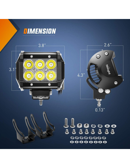 Barra de Luz LED Nilight 60001S-C 4PCS 18W 1260lm IP67