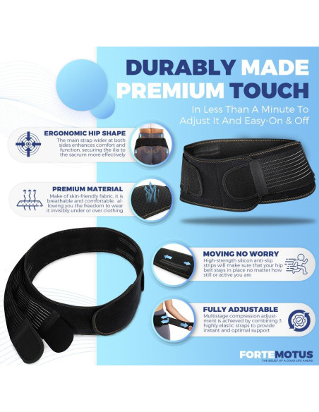 Cinturón Sacroiliaco FORTEMOTUS Ajustable para Dolor de Espalda
