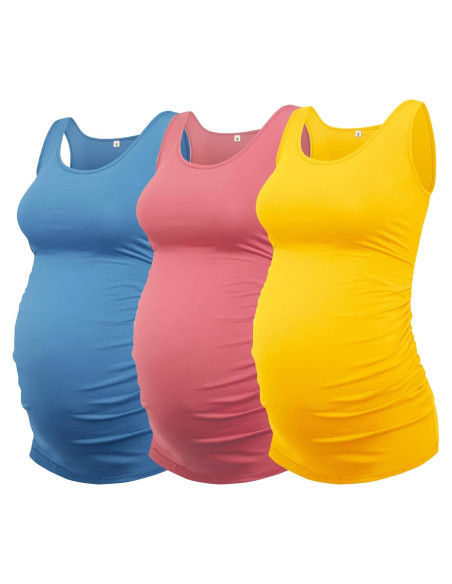 Camisetas de Maternidad AMPOSH Pack de 3 Lados Fruncidos