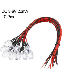 10 Piezas LED Pre Cableados 10mm Rojo uxcell DC 3-6V 2