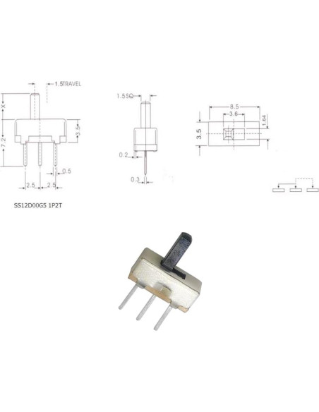Interruptores deslizantes SPDT 1P2T YEGAFE 100 piezas PCB