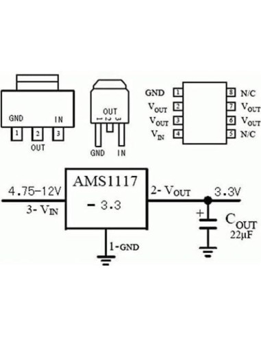 Paquete de 10 Reguladores de Voltaje AMS1117-3.3 DC 4.75-12V 800mA