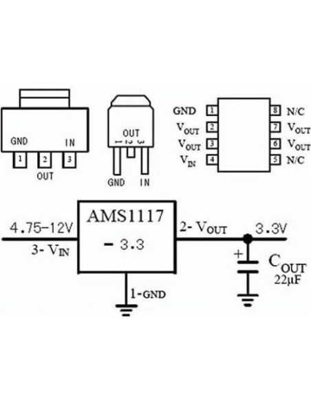 Paquete de 10 Reguladores de Voltaje AMS1117-3.3 DC 4.75-12V 800mA