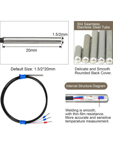 Sensor de Temperatura PT100 QFDRRFIJT 1m Sonda RTD Impermeable