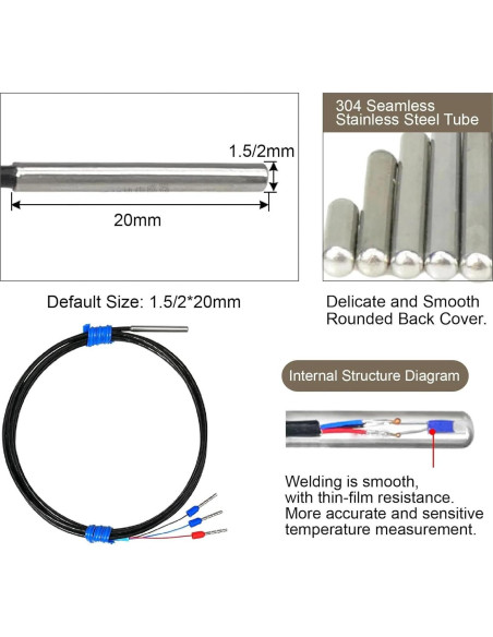 Sensor de Temperatura PT100 QFDRRFIJT 1m Sonda RTD Impermeable
