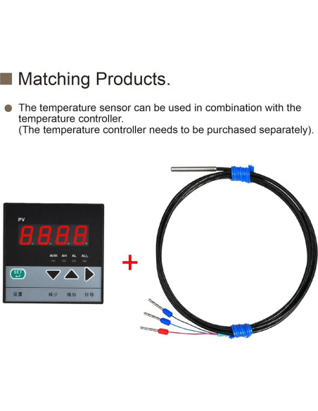 Sensor de Temperatura PT100 QFDRRFIJT 1m Sonda RTD Impermeable