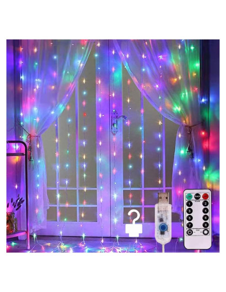 Luces de Cortina LED Meliven 300 luces 3x3 m multicolor