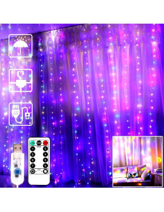 Luces de Cortina LED Meliven 300 luces 3x3 m multicolor 2