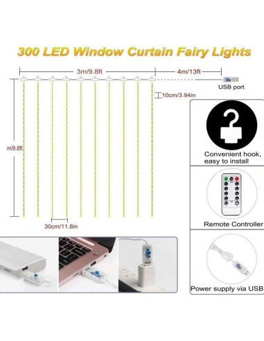 Luces de Cortina LED Meliven 300 luces 3x3 m multicolor